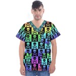 Rainbow Skull Checkerboard Men s V-Neck Scrub Top