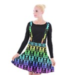 Rainbow Skull Checkerboard Suspender Skater Skirt