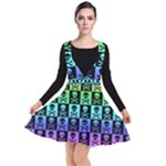 Rainbow Skull Checkerboard Plunge Pinafore Dress