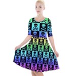 Rainbow Skull Checkerboard Quarter Sleeve A-Line Dress