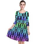 Rainbow Skull Checkerboard Quarter Sleeve Waist Band Dress