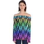 Rainbow Skull Checkerboard Off Shoulder Long Sleeve Top