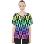Rainbow Skull Checkerboard V-Neck Dolman Drape Top