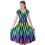 Rainbow Skull Checkerboard Cap Sleeve Wrap Front Dress