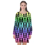 Rainbow Skull Checkerboard Long Sleeve Chiffon Shift Dress 