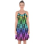 Rainbow Skull Checkerboard Ruffle Detail Chiffon Dress