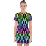 Rainbow Skull Checkerboard Drop Hem Mini Chiffon Dress