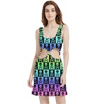 Rainbow Skull Checkerboard Velvet Cutout Dress