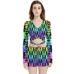 Rainbow Skull Checkerboard Velvet Wrap Crop Top and Shorts Set