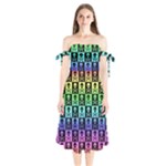 Rainbow Skull Checkerboard Shoulder Tie Bardot Midi Dress