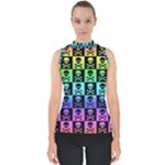 Rainbow Skull Checkerboard Mock Neck Shell Top