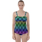 Rainbow Skull Checkerboard Twist Front Tankini Set
