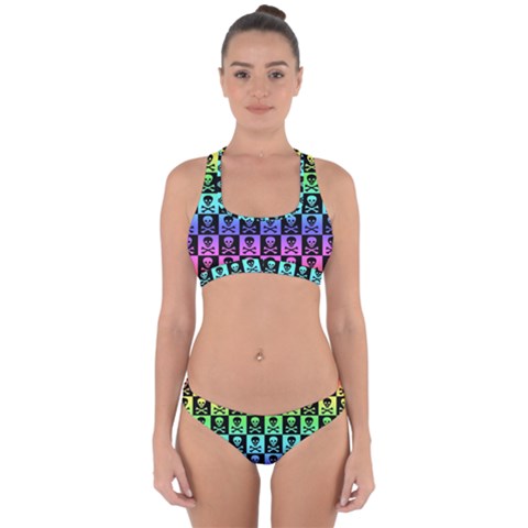 Rainbow Skull Checkerboard Cross Back Hipster Bikini Set from ArtsNow.com