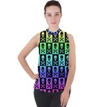 Rainbow Skull Checkerboard Mock Neck Chiffon Sleeveless Top