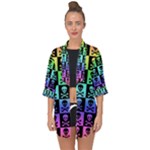 Rainbow Skull Checkerboard Open Front Chiffon Kimono