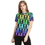 Rainbow Skull Checkerboard Women s Short Sleeve Rash Guard