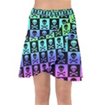 Rainbow Skull Checkerboard Wrap Front Skirt