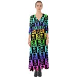 Rainbow Skull Checkerboard Button Up Boho Maxi Dress