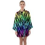 Rainbow Skull Checkerboard Long Sleeve Satin Kimono