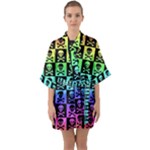 Rainbow Skull Checkerboard Half Sleeve Satin Kimono 