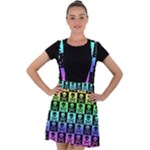 Rainbow Skull Checkerboard Velvet Suspender Skater Skirt