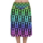 Rainbow Skull Checkerboard Velvet Flared Midi Skirt