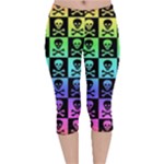 Rainbow Skull Checkerboard Velvet Capri Leggings 