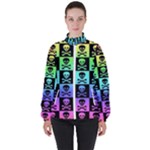Rainbow Skull Checkerboard Women s High Neck Windbreaker
