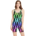 Rainbow Skull Checkerboard Women s Wrestling Singlet