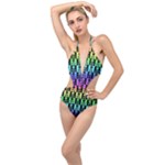 Rainbow Skull Checkerboard Plunging Cut Out Swimsuit