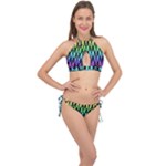 Rainbow Skull Checkerboard Cross Front Halter Bikini Set
