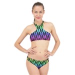 Rainbow Skull Checkerboard High Neck Bikini Set