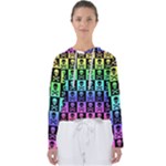 Rainbow Skull Checkerboard Women s Slouchy Sweat
