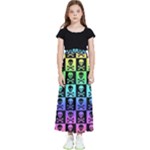 Rainbow Skull Checkerboard Kids  Flared Maxi Skirt