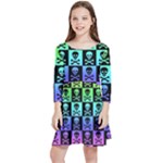 Rainbow Skull Checkerboard Kids  Quarter Sleeve Skater Dress