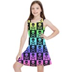 Rainbow Skull Checkerboard Kids  Lightweight Sleeveless Dress