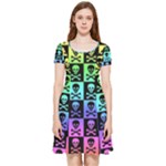 Rainbow Skull Checkerboard Inside Out Cap Sleeve Dress