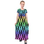 Rainbow Skull Checkerboard Kids  Short Sleeve Maxi Dress