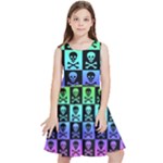 Rainbow Skull Checkerboard Kids  Skater Dress