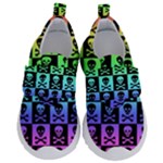 Rainbow Skull Checkerboard Kids  Velcro No Lace Shoes