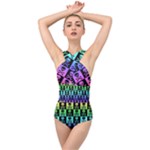 Rainbow Skull Checkerboard Cross Front Low Back Swimsuit