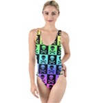 Rainbow Skull Checkerboard High Leg Strappy Swimsuit