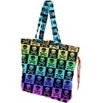 Rainbow Skull Checkerboard Drawstring Tote Bag
