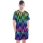 Rainbow Skull Checkerboard Men s Mesh Tee and Shorts Set