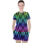 Rainbow Skull Checkerboard Women s Tee and Shorts Set
