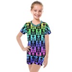 Rainbow Skull Checkerboard Kids  Mesh Tee and Shorts Set