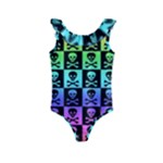 Rainbow Skull Checkerboard Kids  Frill Swimsuit