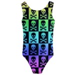 Rainbow Skull Checkerboard Kids  Cut-Out Back One Piece Swimsuit