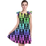 Rainbow Skull Checkerboard Tie Up Tunic Dress