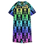 Rainbow Skull Checkerboard Kids  Boyleg Half Suit Swimwear